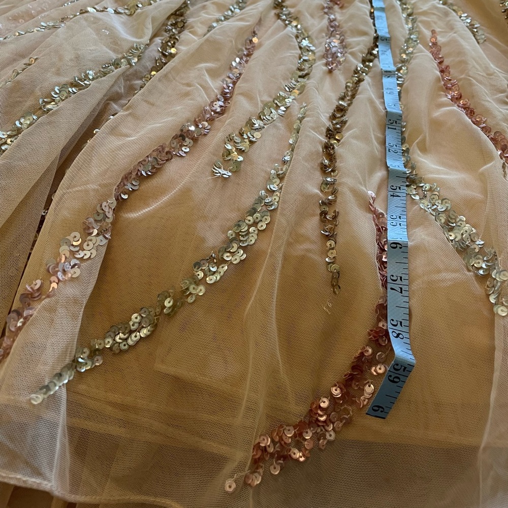 Mac Duggal Gold Beads and Sequins Embellished Cap Sleeve Evening Gown - Picture 8 of 15